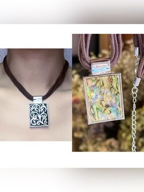 Vintage Cookie Lee Two Faces Abalone Pendant Necklace